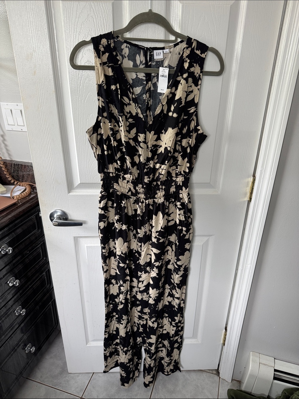 GAP Black and Cream Floral Midi Dress